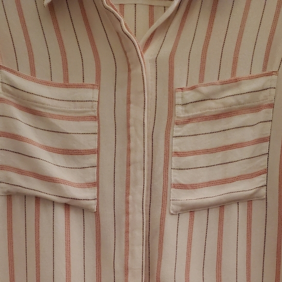 White House Black Market LS Pink White Striped Button Down Rayon Shirt Size 12 - Picture 5 of 9